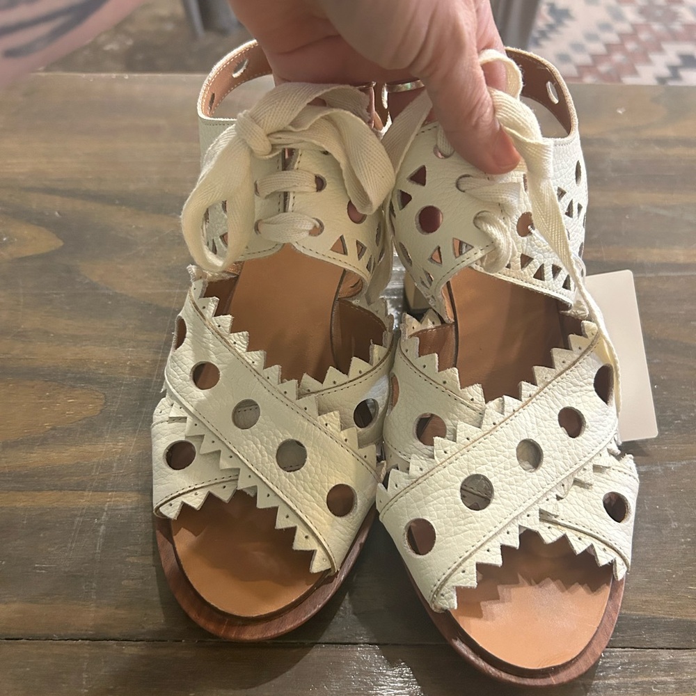Anthropologie Leifsdottir White Perforated Lace-Up Women’s Sandals